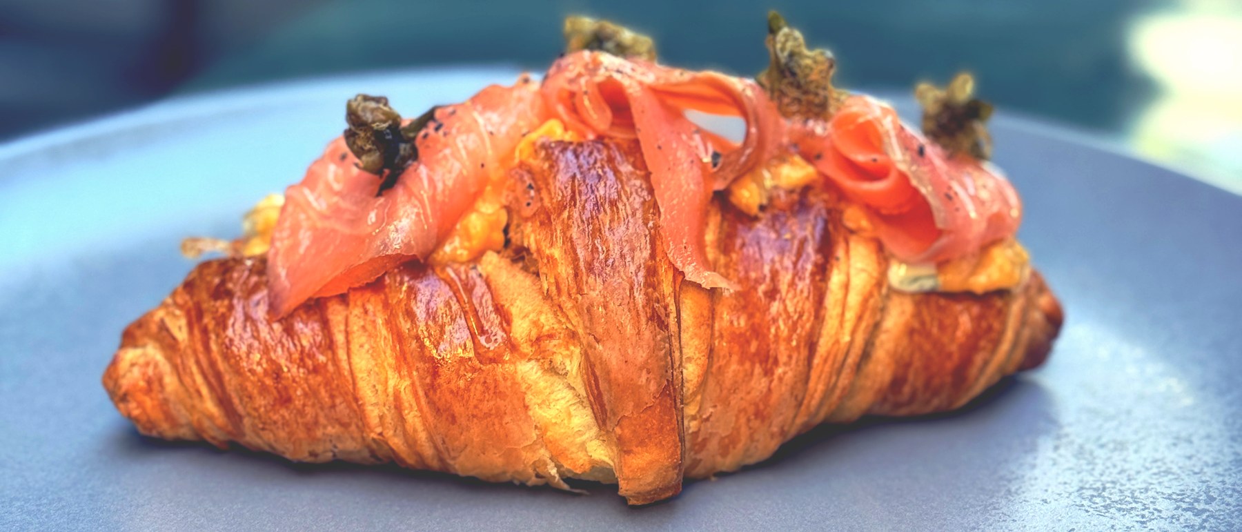 Smoked salmon croissant sandwich